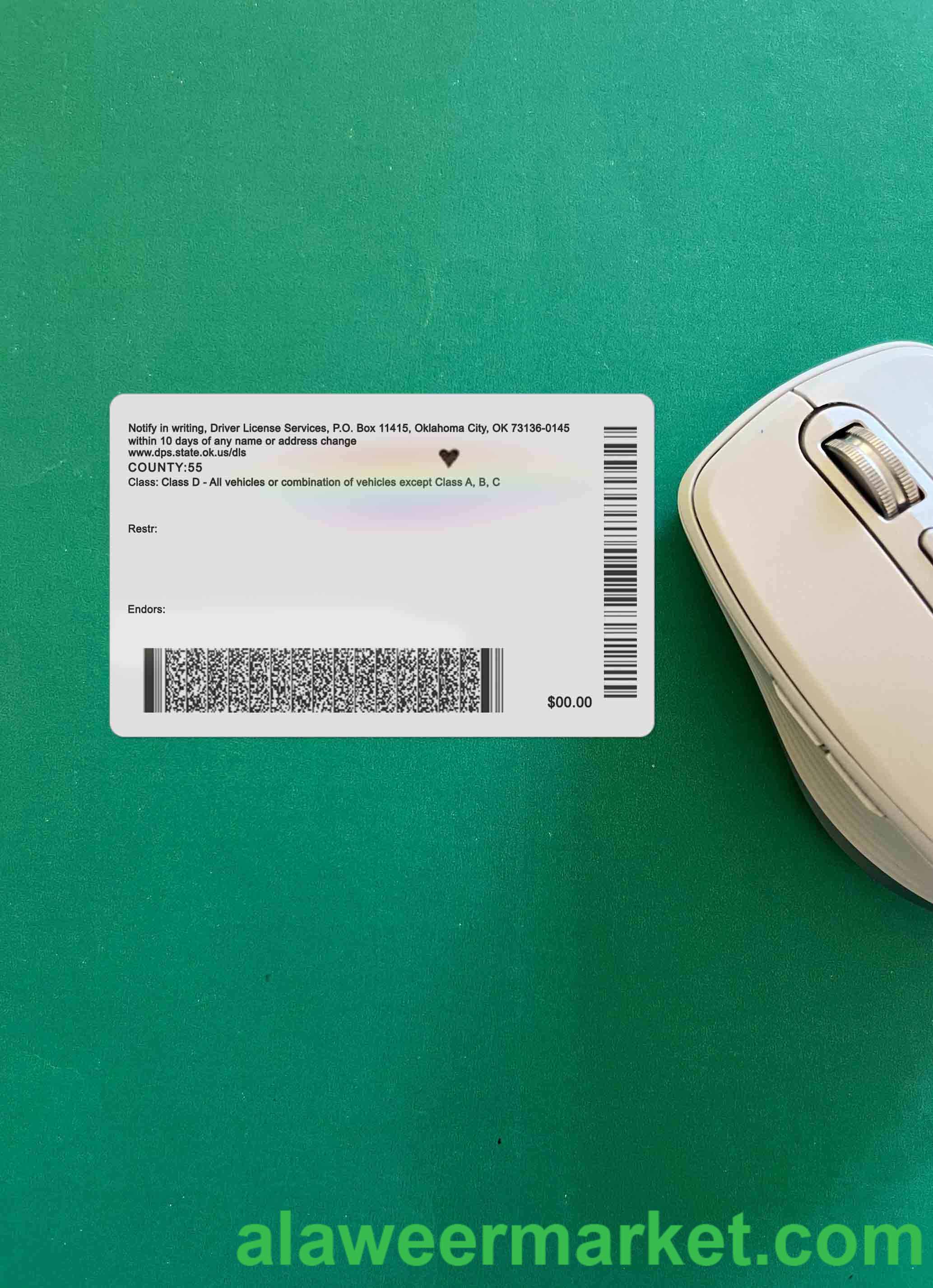 USA Oklahoma driving license template in PSD format, fully editable (2020 - present) photolook BACK